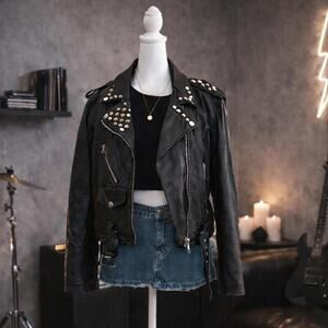 Allstate black leather zip motorcycle